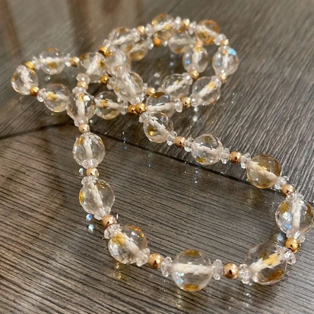Vintage Endless Round Cut Crystal & Acrylic Beaded Necklace